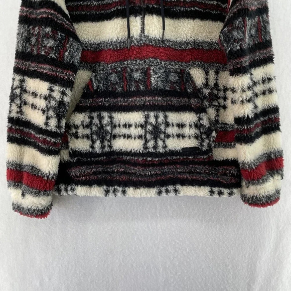 Billabong Fleece Jacket Women's S Red Ivory Aztec Tribal Print Hooded Pullover - Picture 8 of 13
